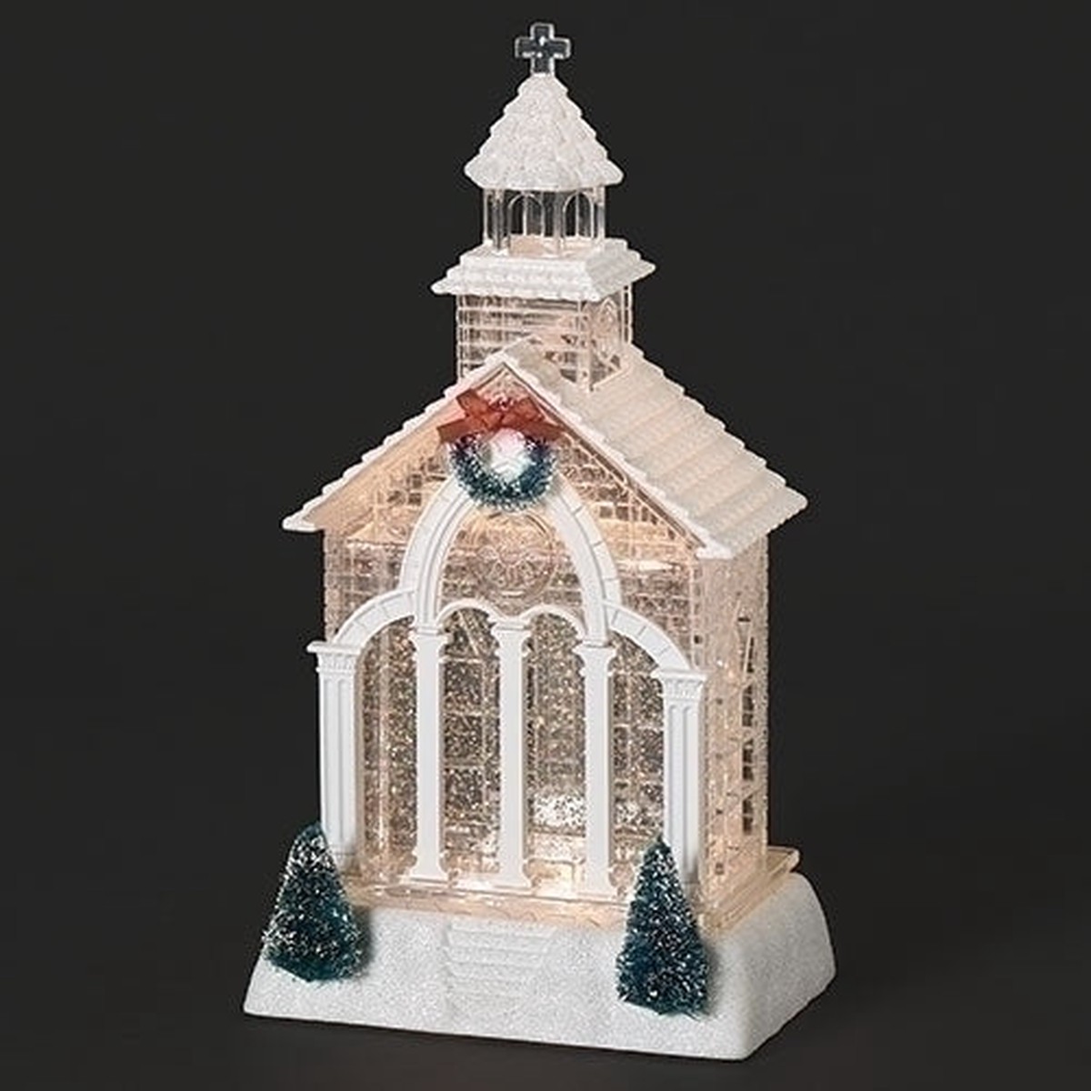 11.5″H Lighted Swirl Church w/Tree & Wreath