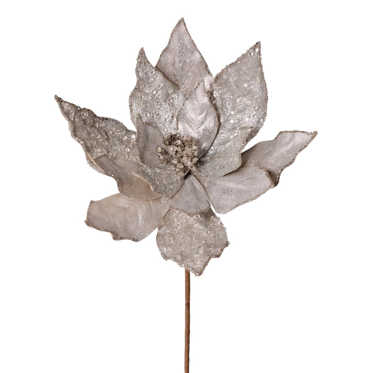 24″ Glitter Iced Poinsettia Stem