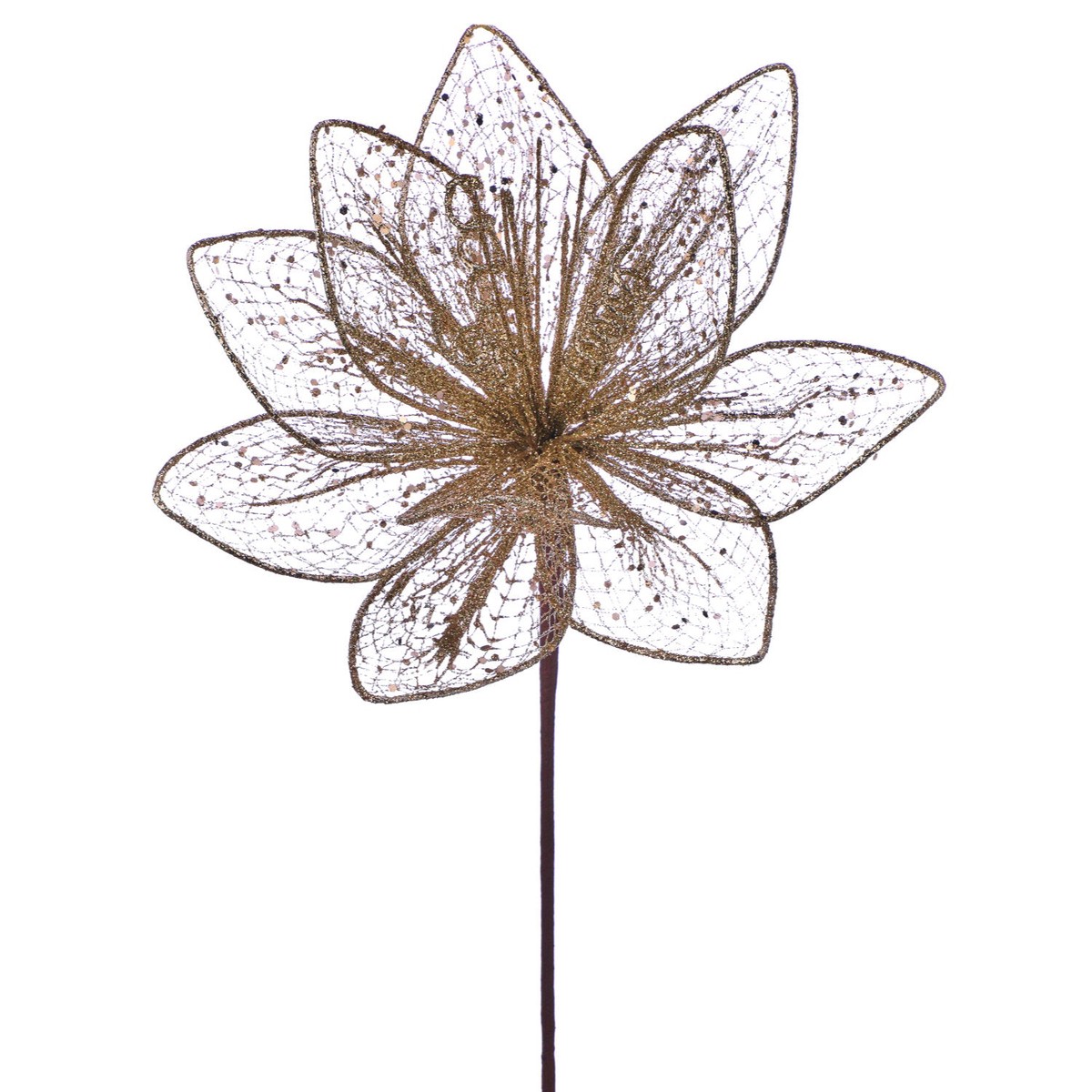 24″ Glitter/Sequin Mesh Poinsettia Stem