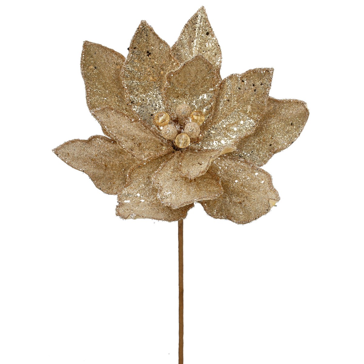 24″ Micro Beaded/Sequins Poinsettia Stem (Champagne/Gold)