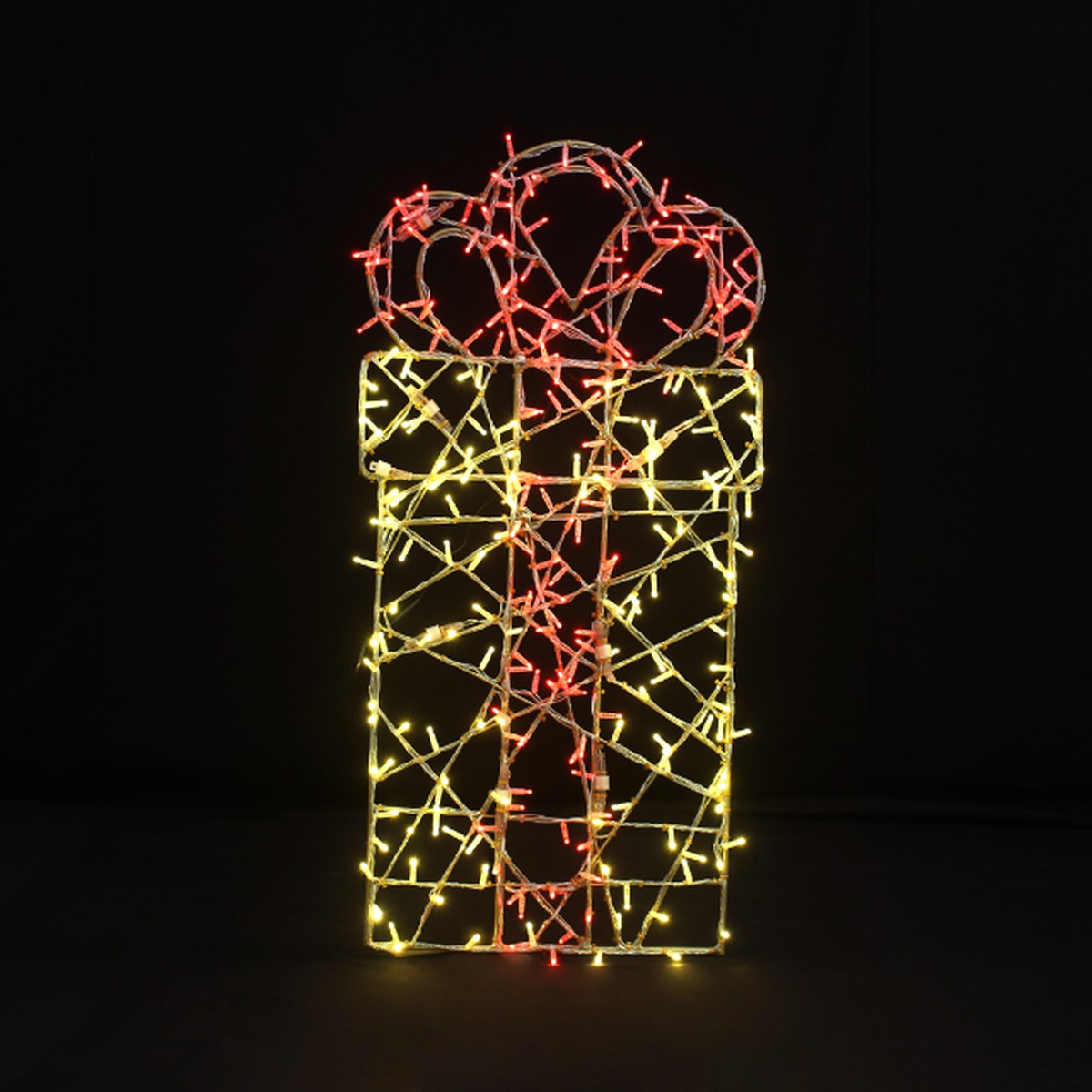Large 2D Gift Box Decoration, LED Lit (Warm White/Red), 48″ – Default Title