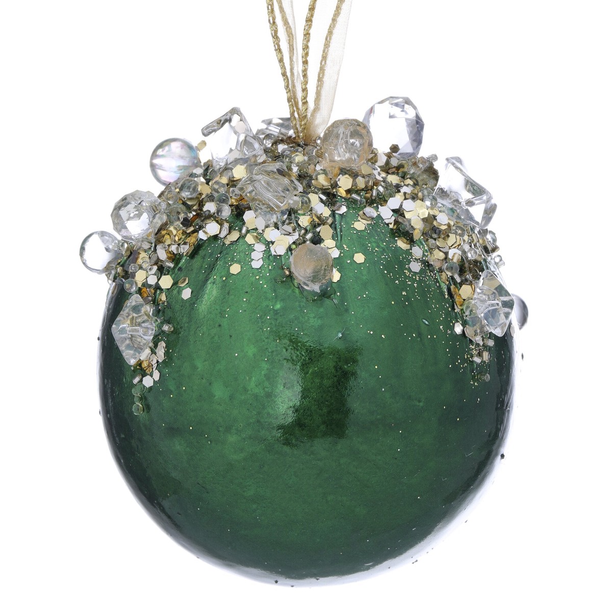 4″ Heavy Jeweled Ball Ornament (6 colors – sold individually) – Emerald Green