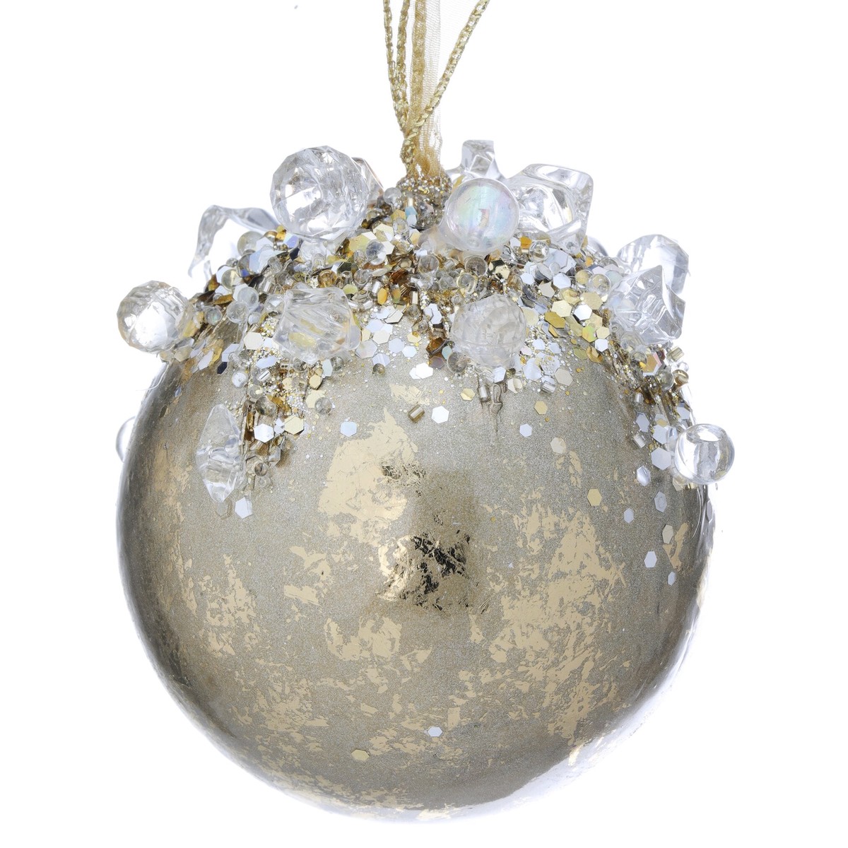 4″ Heavy Jeweled Ball Ornament (6 colors – sold individually) – Gold