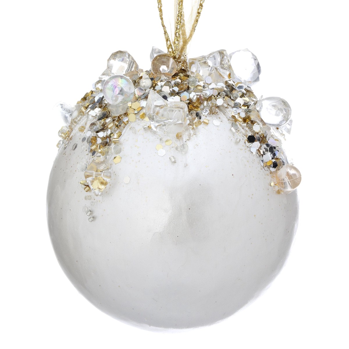4″ Heavy Jeweled Ball Ornament (6 colors – sold individually) – Ivory