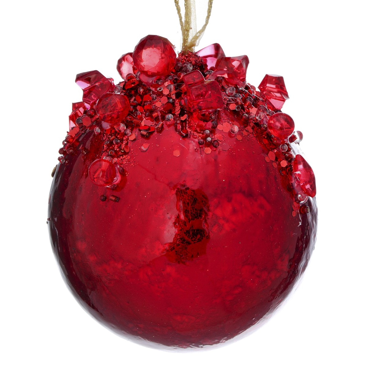 4″ Heavy Jeweled Ball Ornament (6 colors – sold individually) – Red