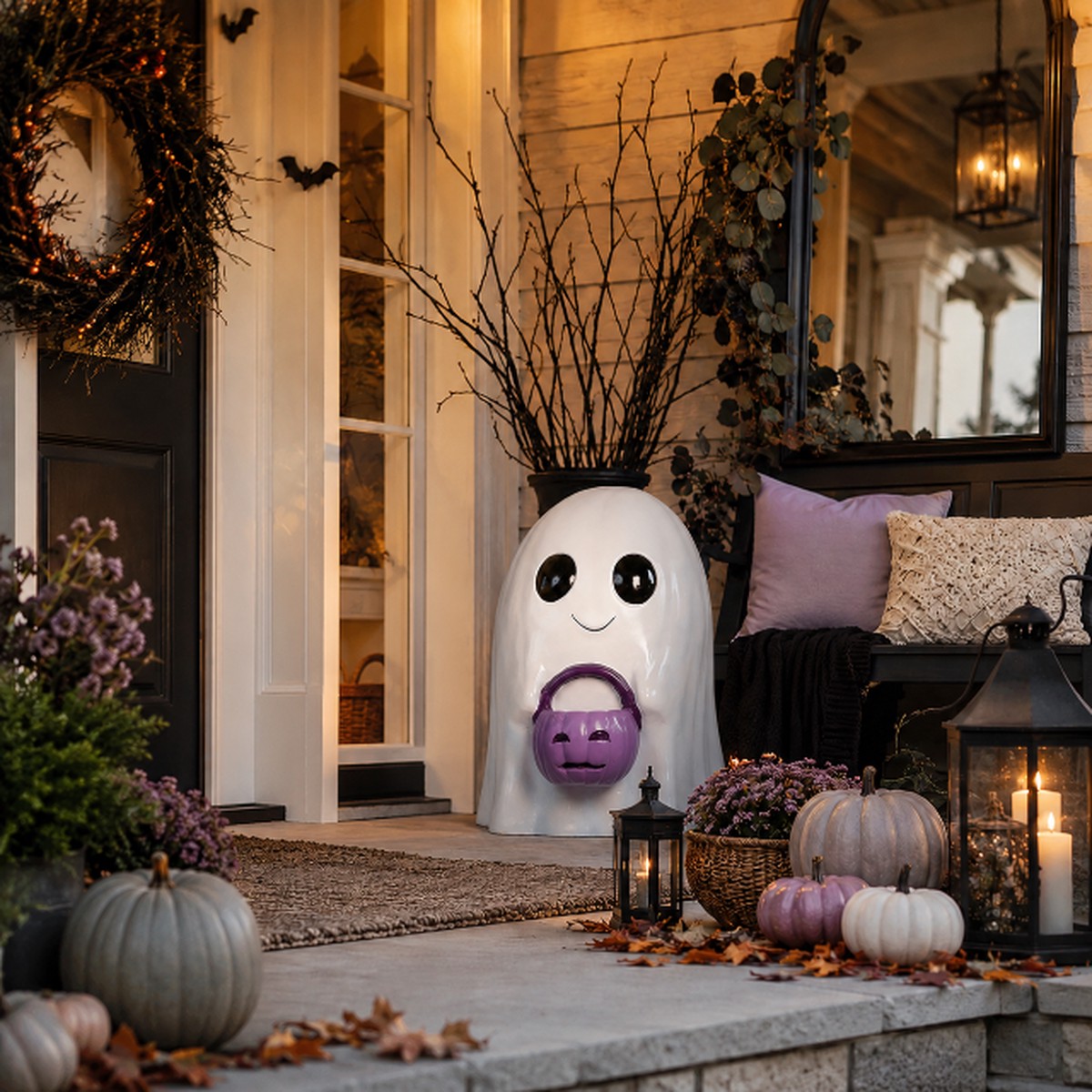 Large Fiberglass Ghost w/Bucket Figure, 28″