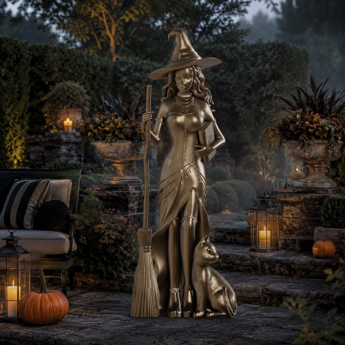 Large Fiberglass Witch Statue, 54″
