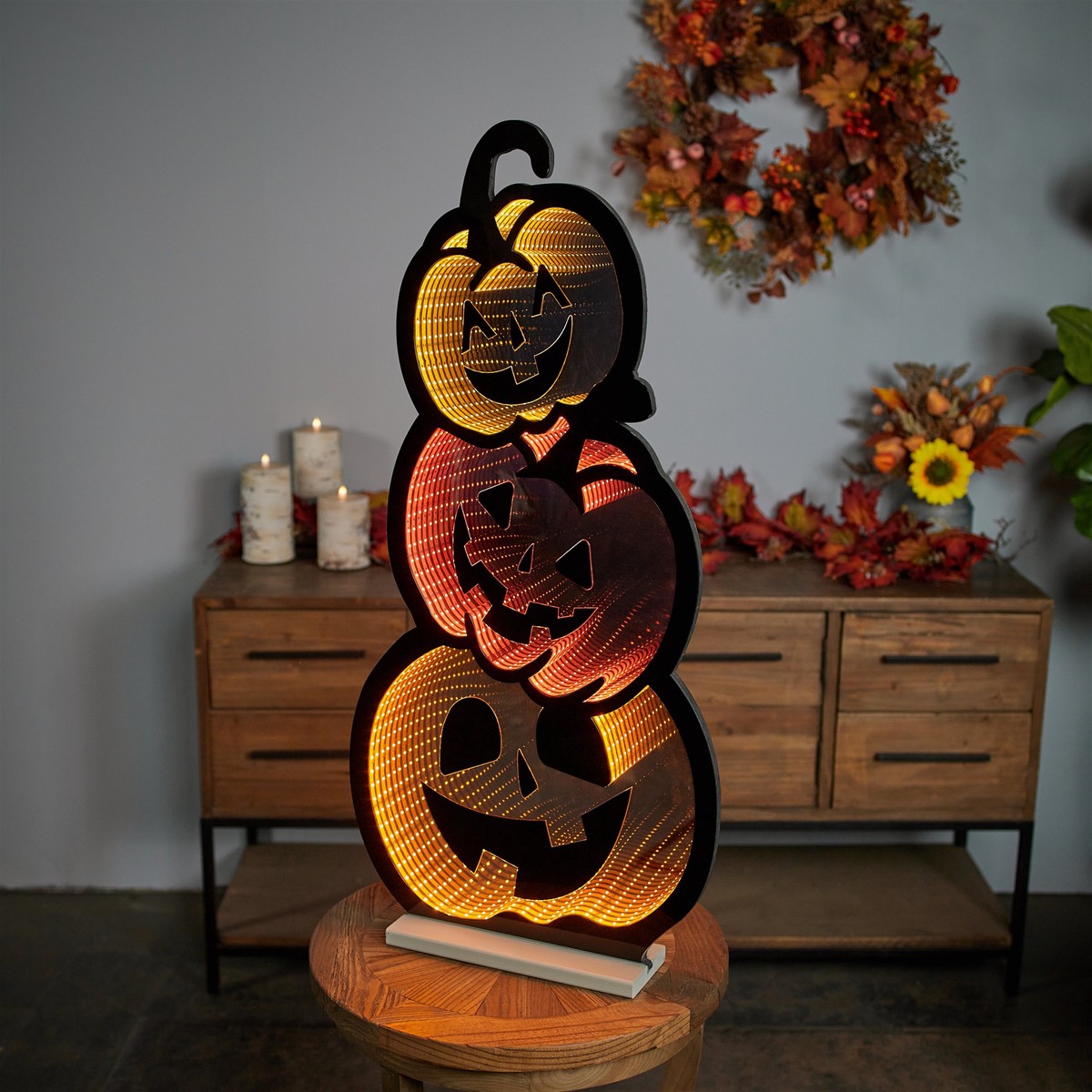 Triple Jack-o-Lantern Infinity Light, Acrylic w/UL Plug, 35.5″