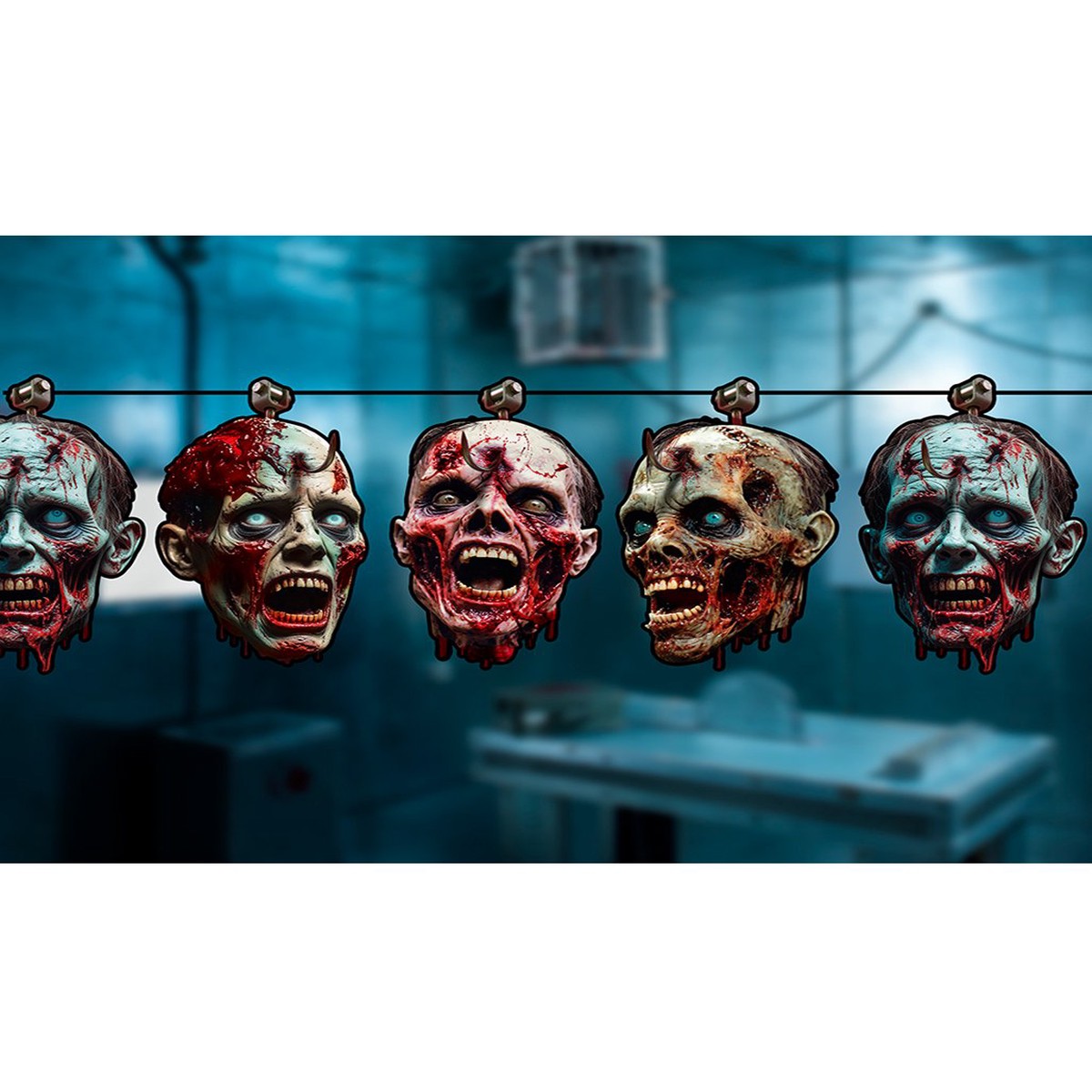 Horror Girlande mit Zombie Kpfen 300cm