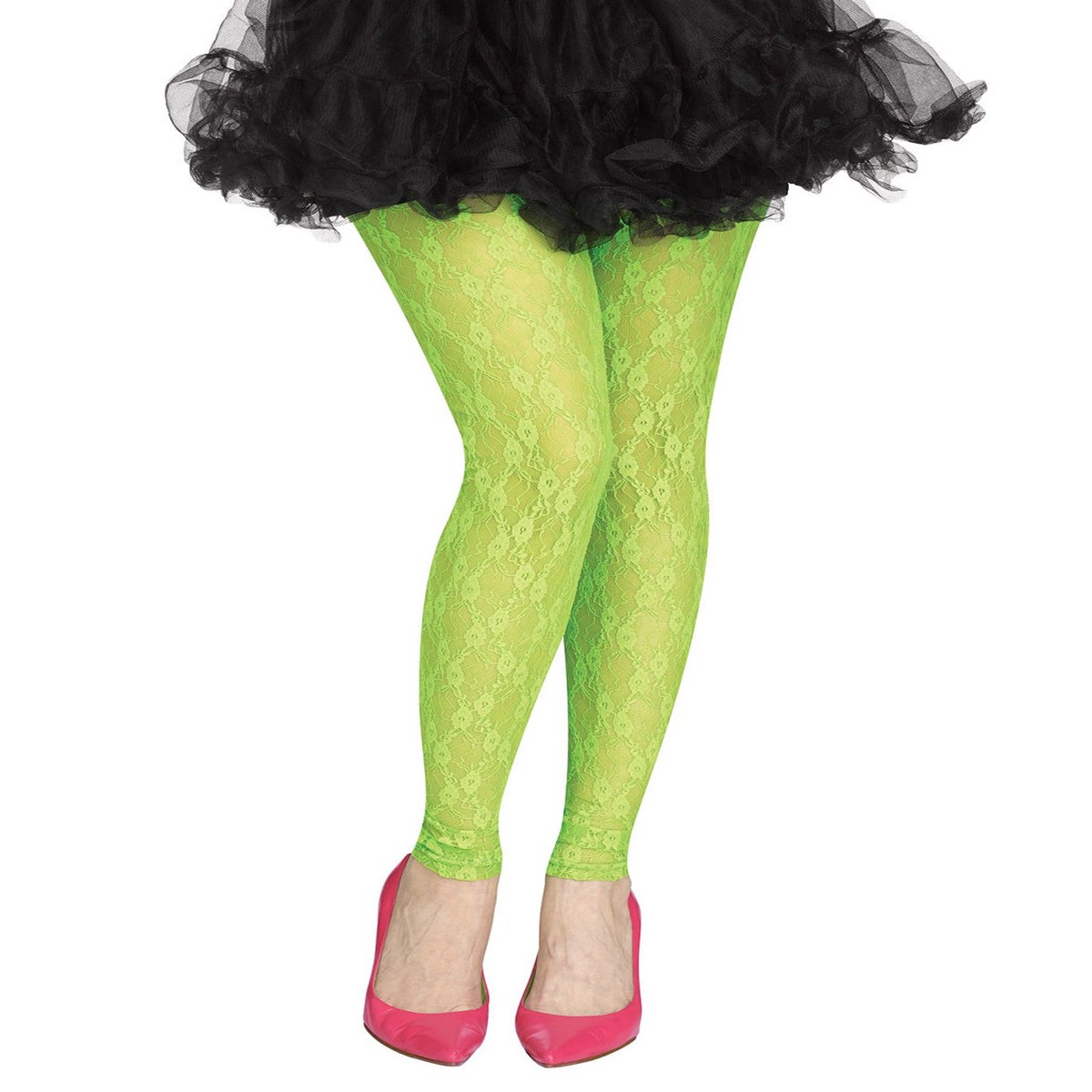 80s Netz Leggings mit Spitze Neon Grn