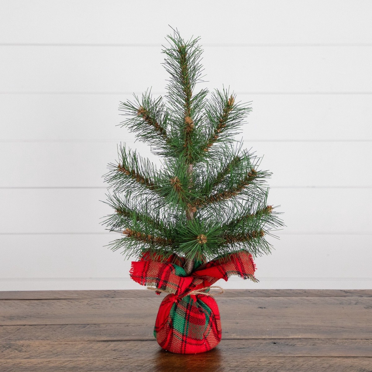 16 Artificial Christmas Tree with Tartan Plaid Flannel Wrapped Base