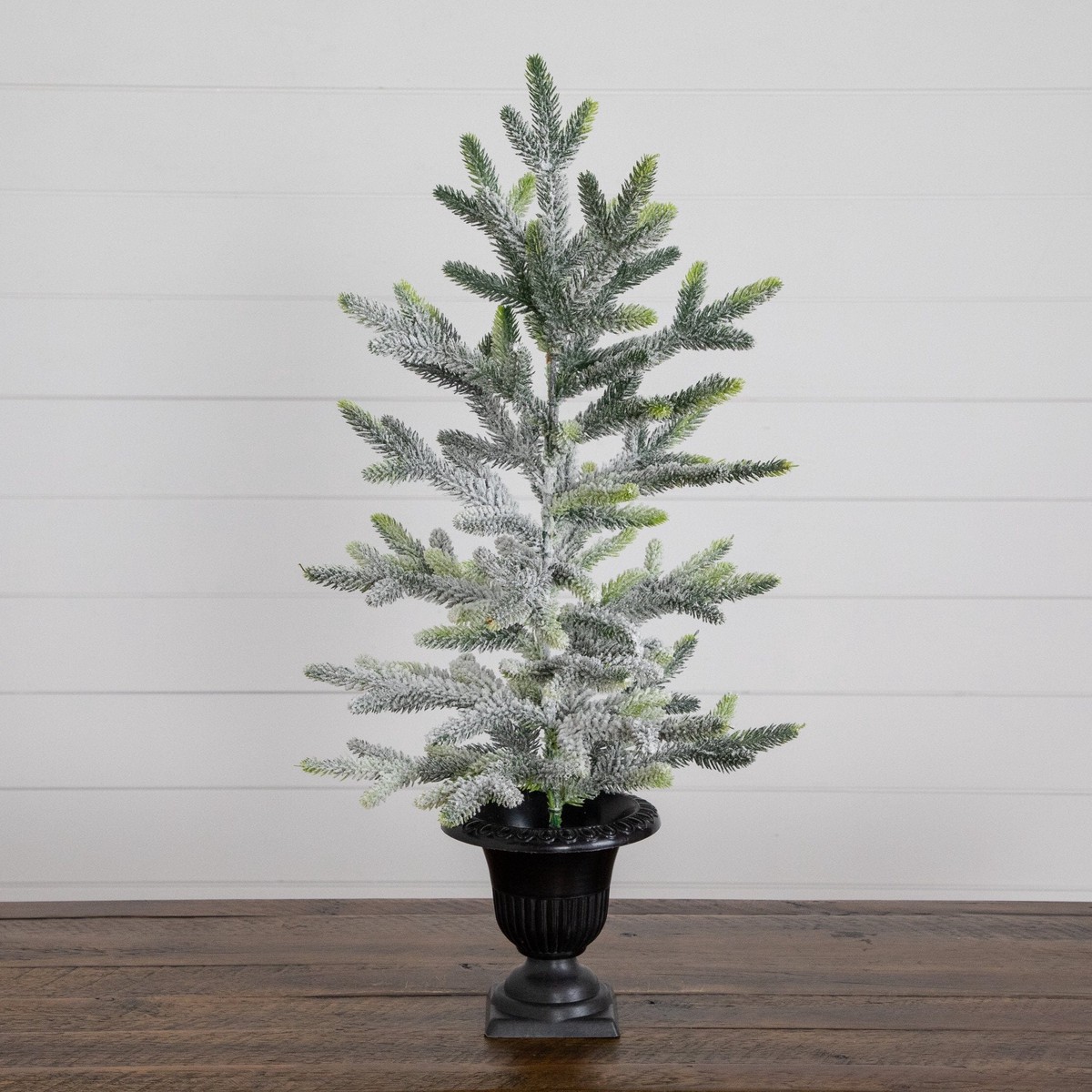 2' Artificial Frosted Christmas Tree in Black Decorative Urn