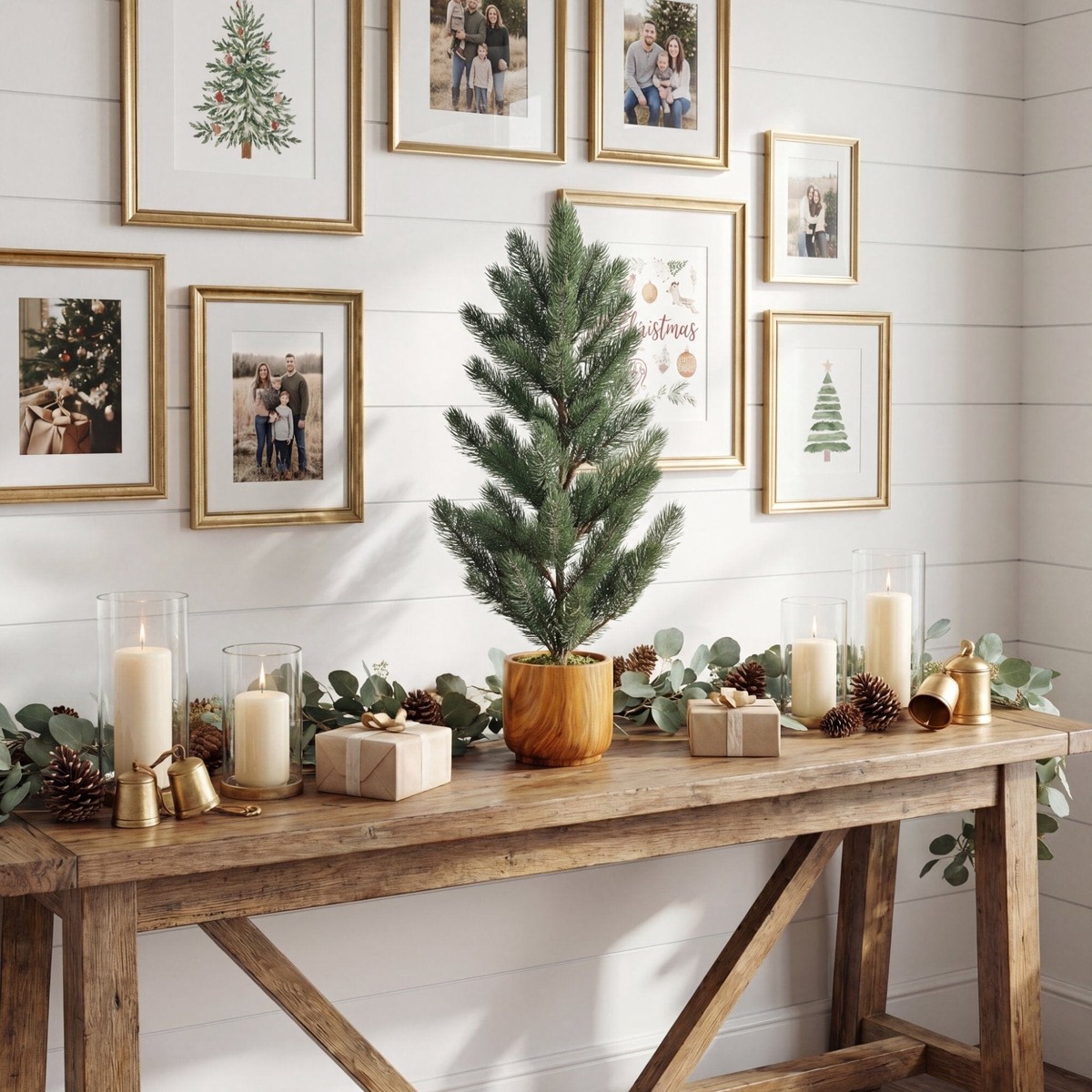 23 Artificial Christmas Pine Tree in Decorative Wood Planter