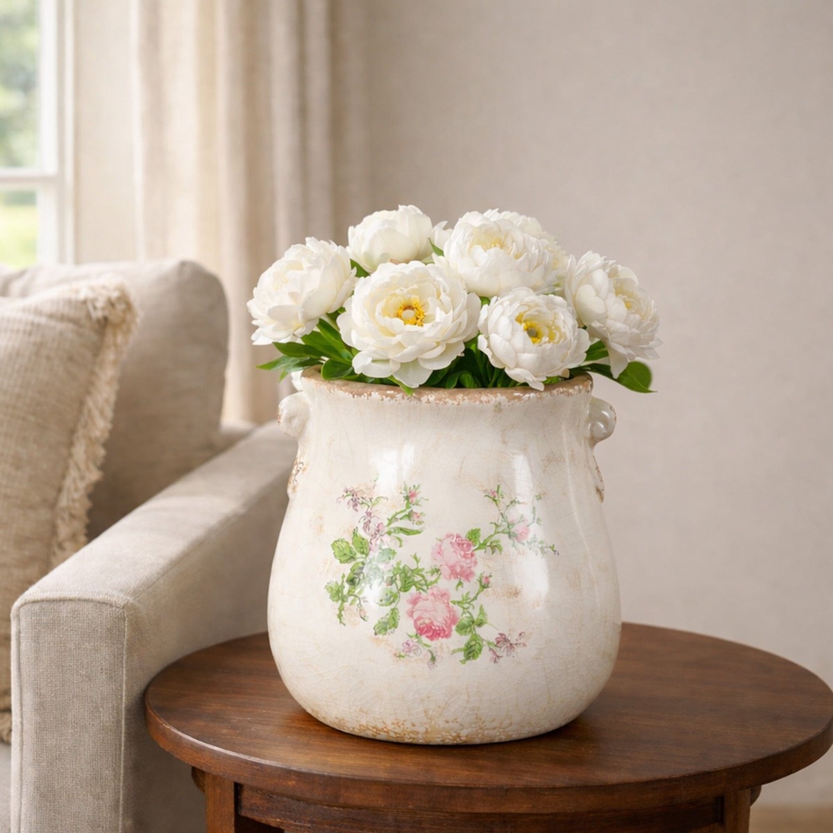 10″ Floral Print Tuscan Ceramic Scroll Planter