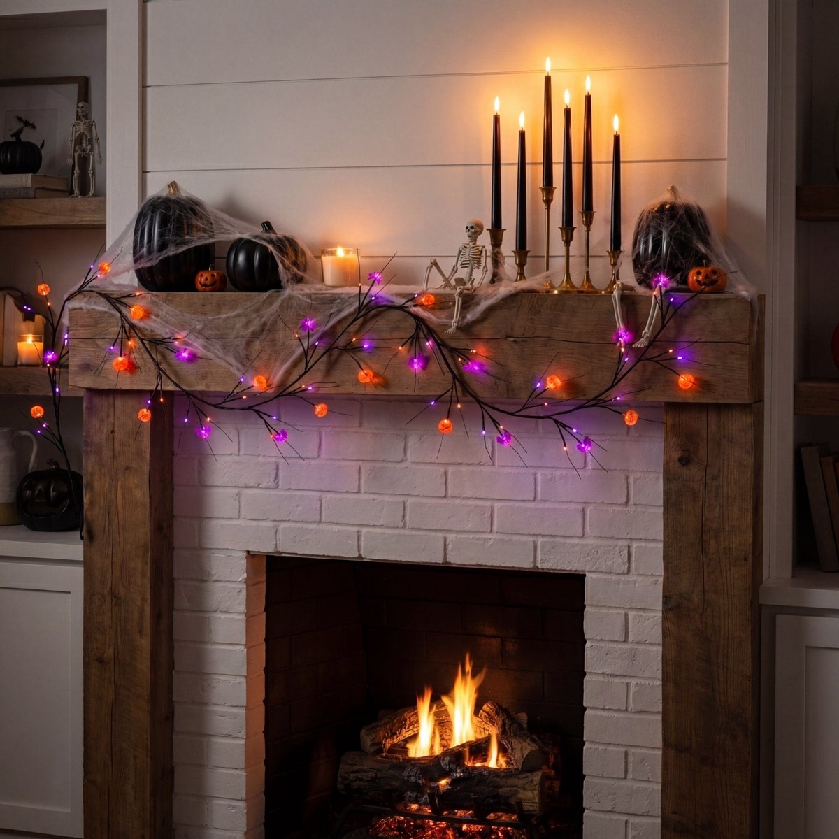 6.5 Artificial Halloween Twig Garland with 57 Orange and Purple LED Lights