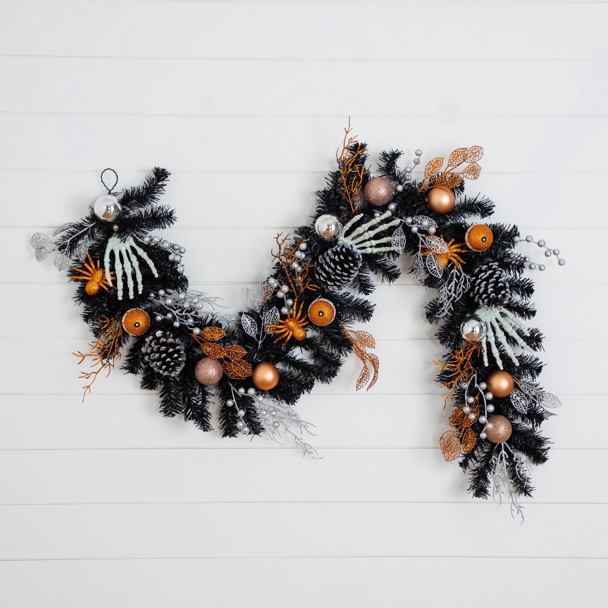 6' Artificial Halloween Black Garland with Hands, Spiders and Eyeballs