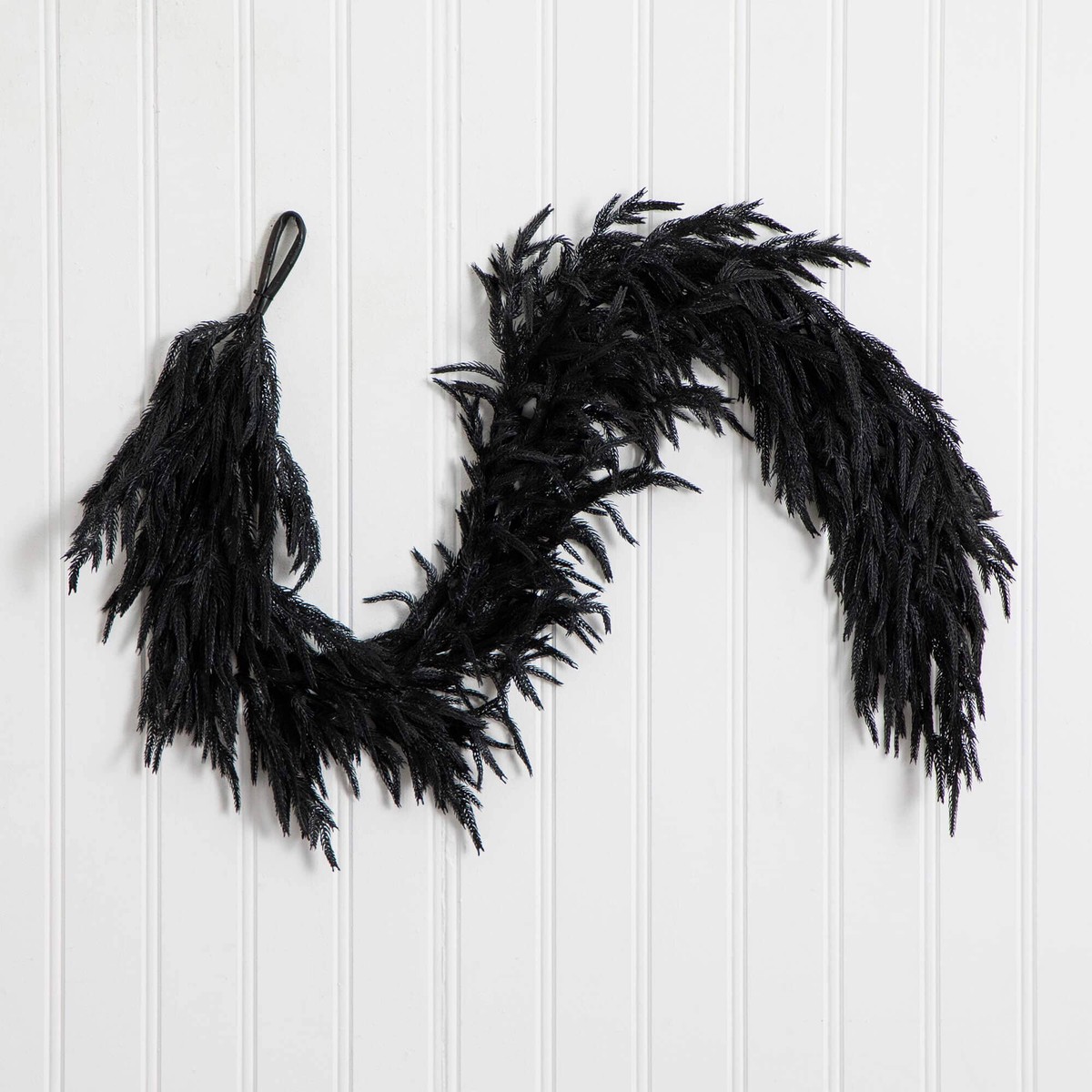 6' Artificial Real Touch Halloween Black Norfolk Island Pine Garland with Natural Look