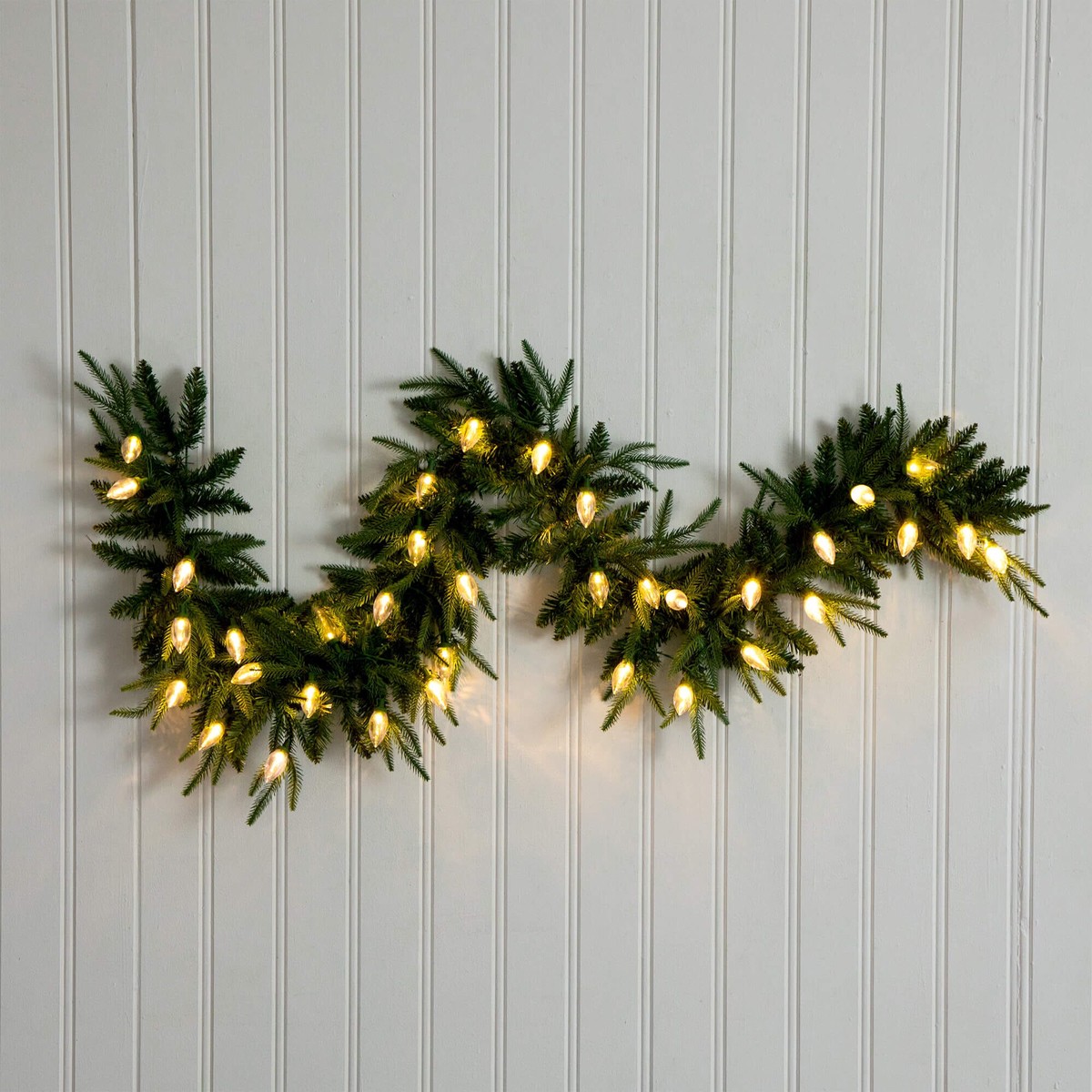 6′ Pre-Lit Artificial Luxembourg Pine Christmas Garland with 35 Multicolored Traditional Bulb LED Lights