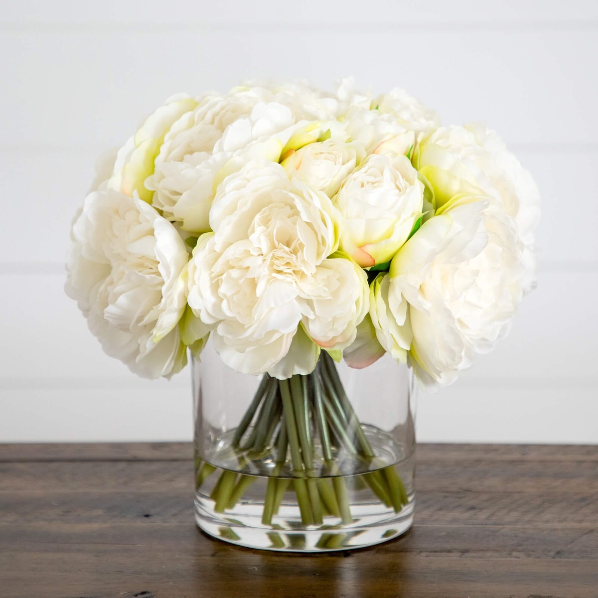 Wedding Collection 11″ Artificial Peony Arrangement in Glass Vase