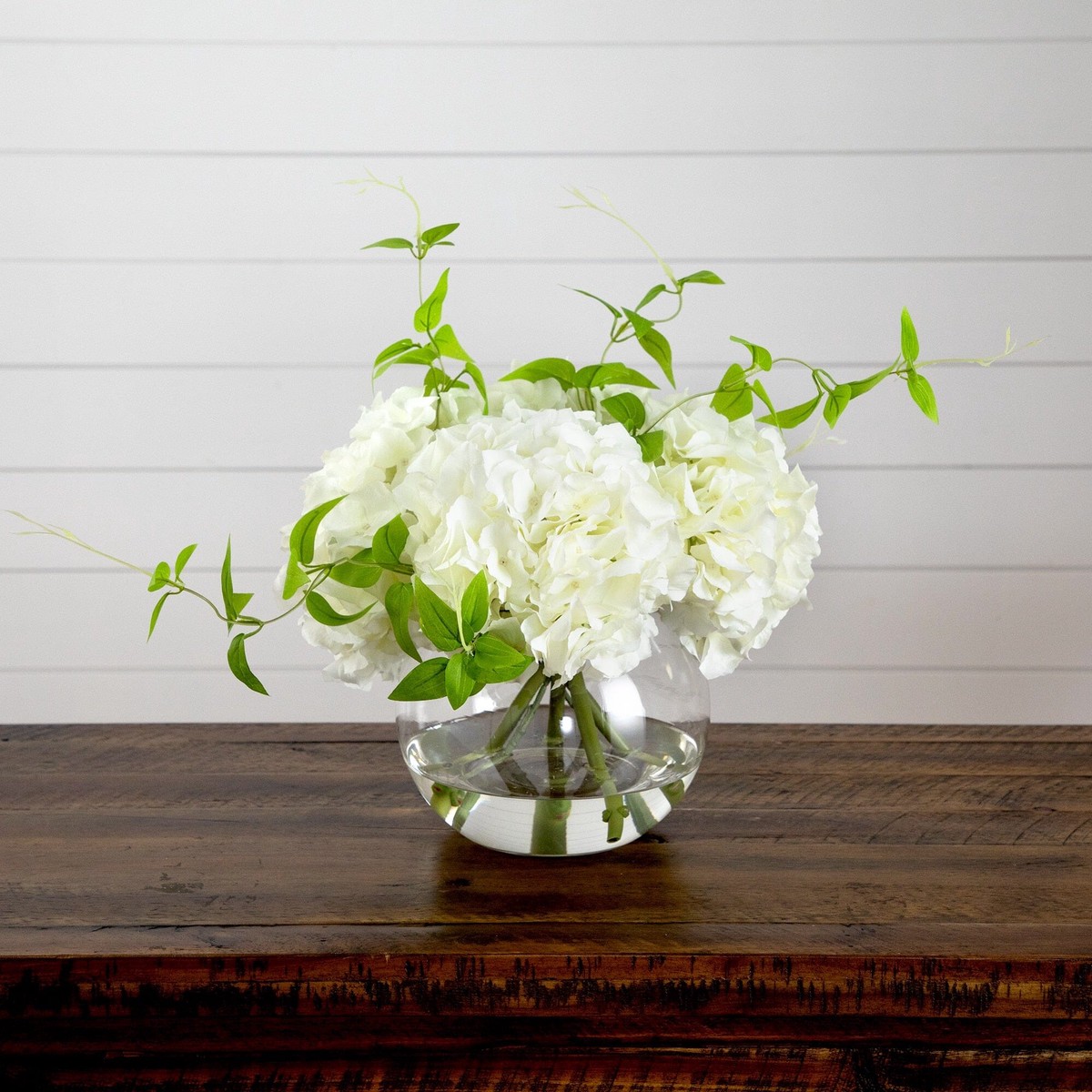 Wedding Collection 18″ Artificial Hydrangea Arrangement in Glass Vase