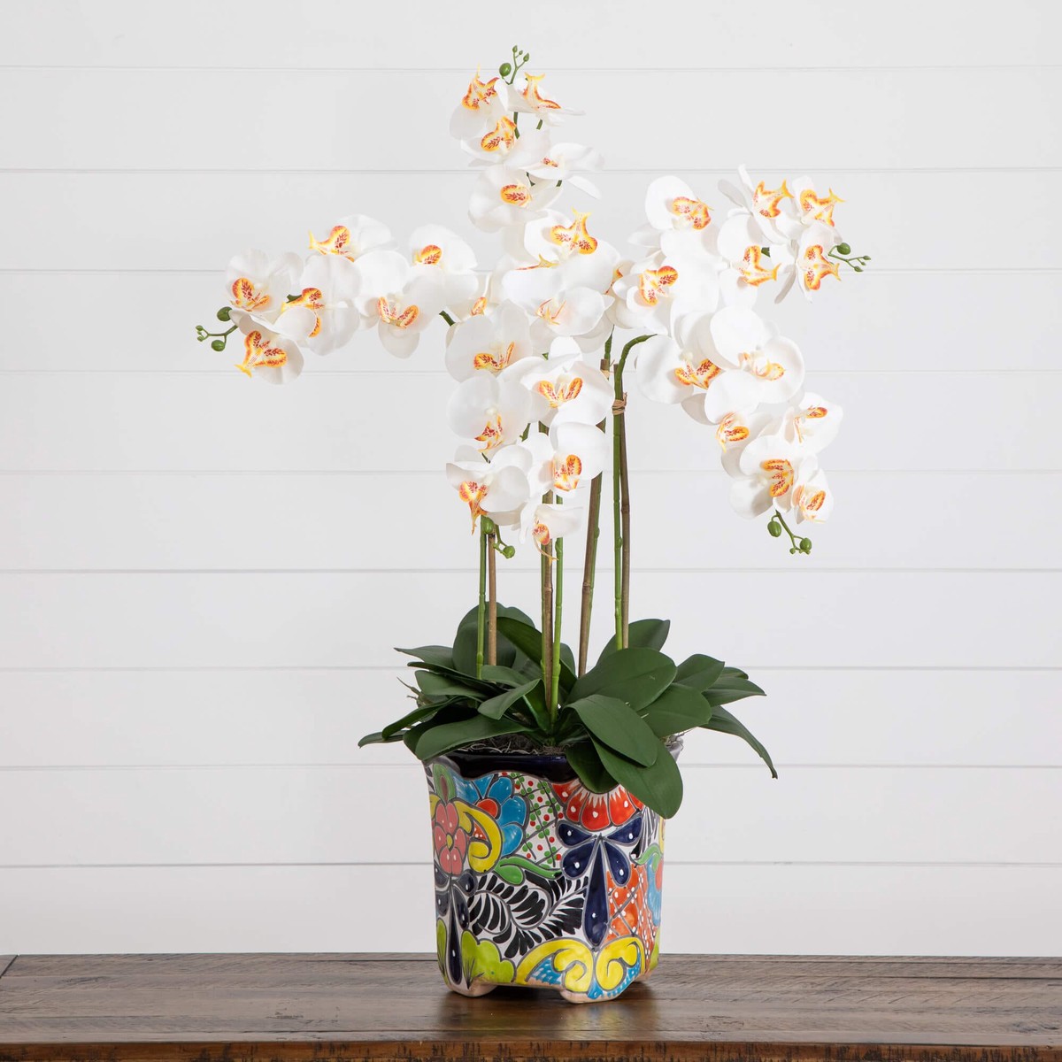 36 Artificial Large Orchid Arrangement in Handmade Mexican Talavera Ceramic Planter