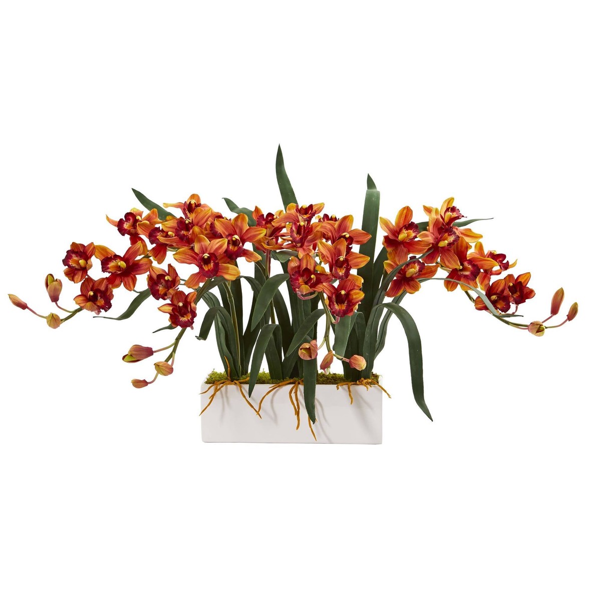Cymbidium Artificial Arrangement in White Vase - Burgundy