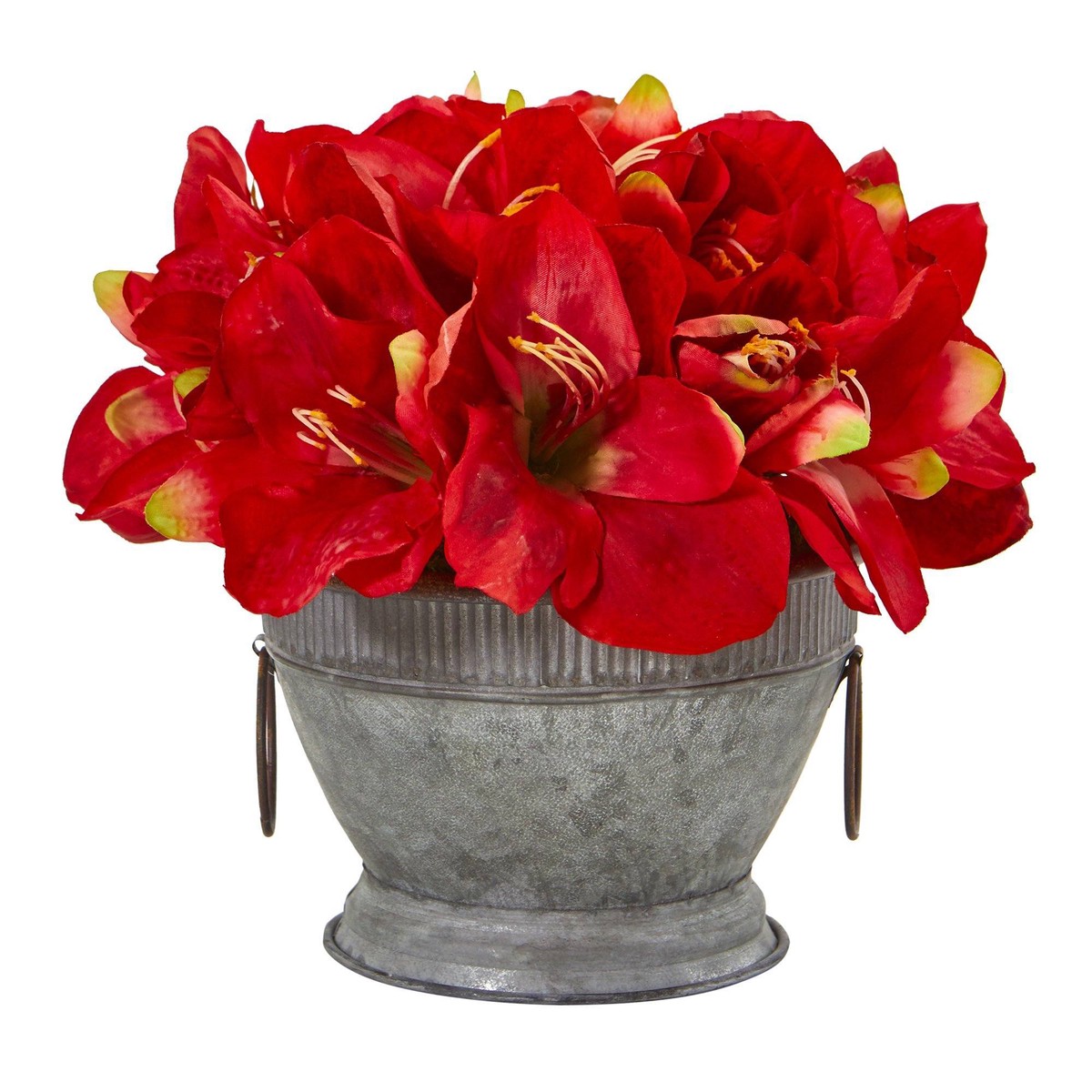 10 Amaryllis Arrangement in Bowl with Copper Trimming – Red