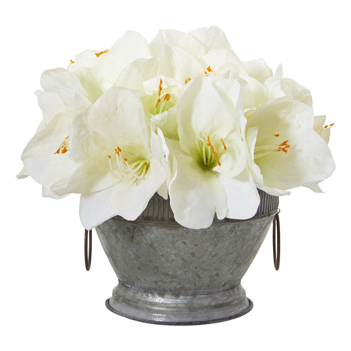 10 Amaryllis Arrangement in Bowl with Copper Trimming – White