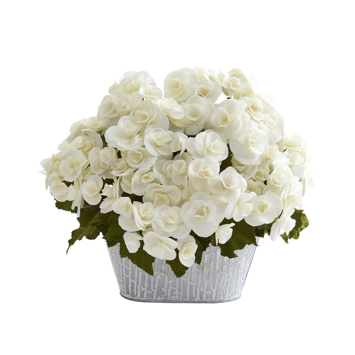 11 Begonia Artificial Arrangement in Decorative Planter – White