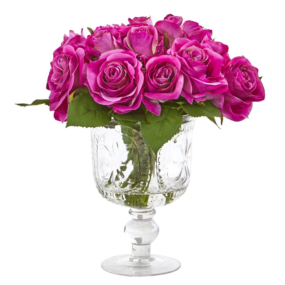 11 Rose Artificial Arrangement in Royal Glass Urn – Purple