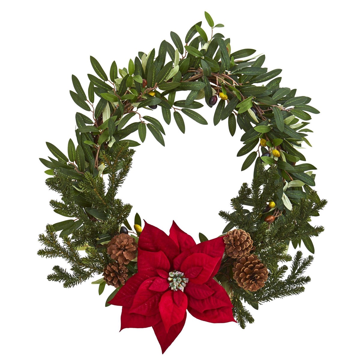 20 Olive with Poinsettia Artificial Wreath