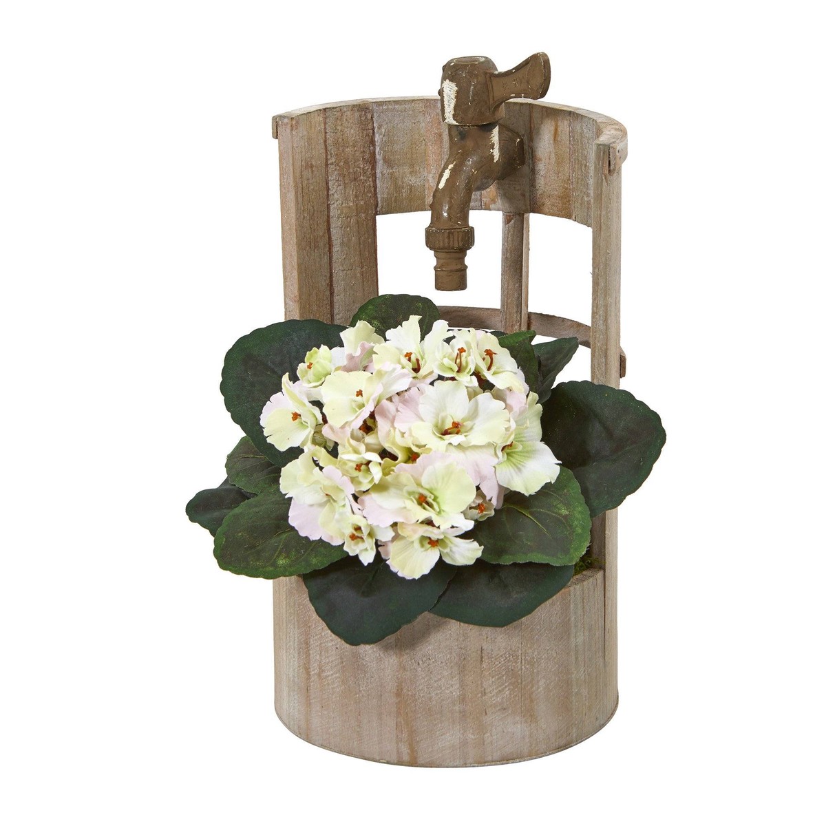 12 African Violet Artificial Plant in Faucet Planter – Cream Pink