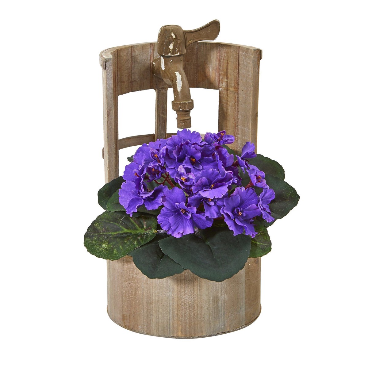 12 African Violet Artificial Plant in Faucet Planter – Purple