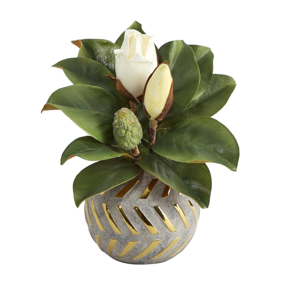 12 Magnolia Artificial Plant in Planter with Gold Trimming