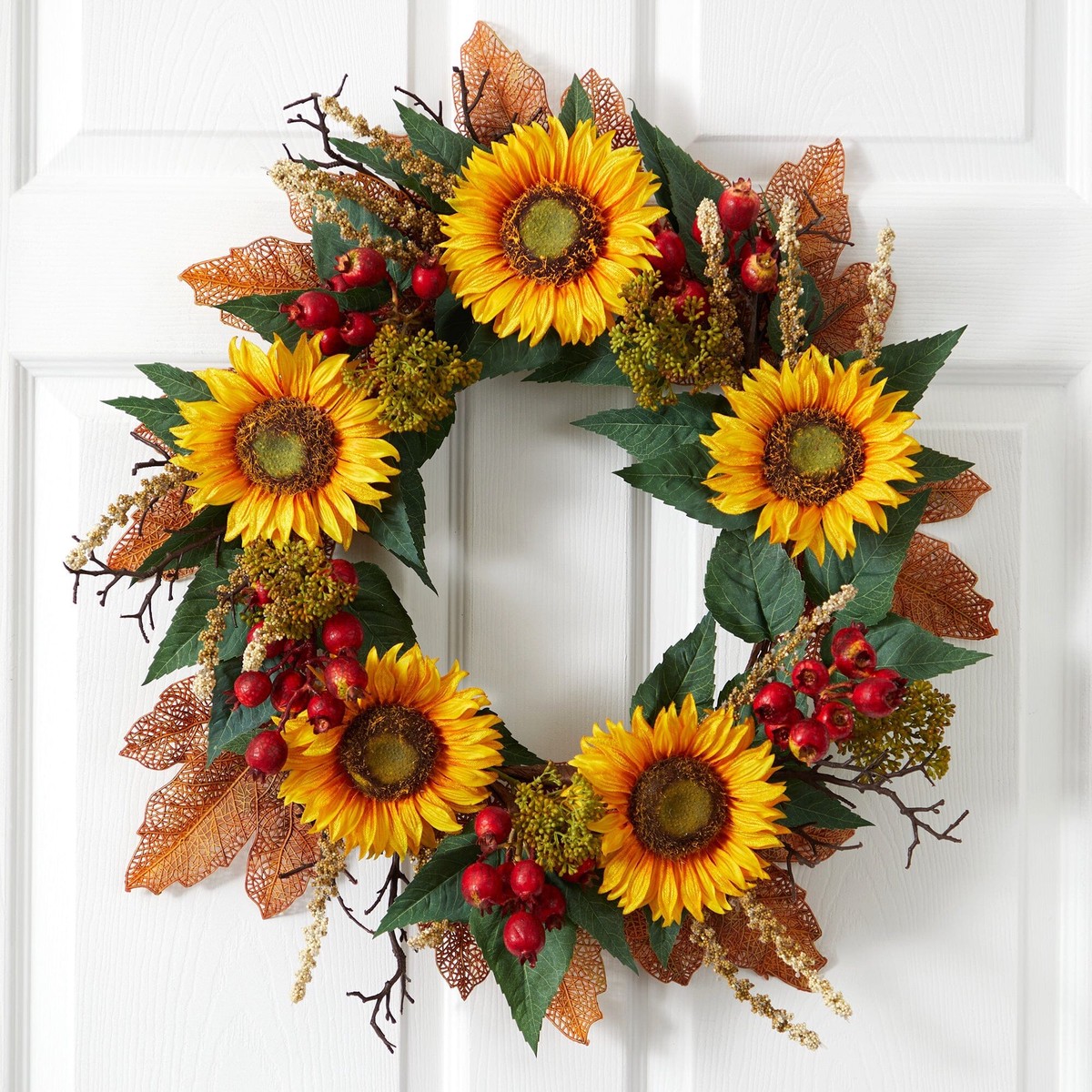 27 Sunflower Berry Artificial Wreath