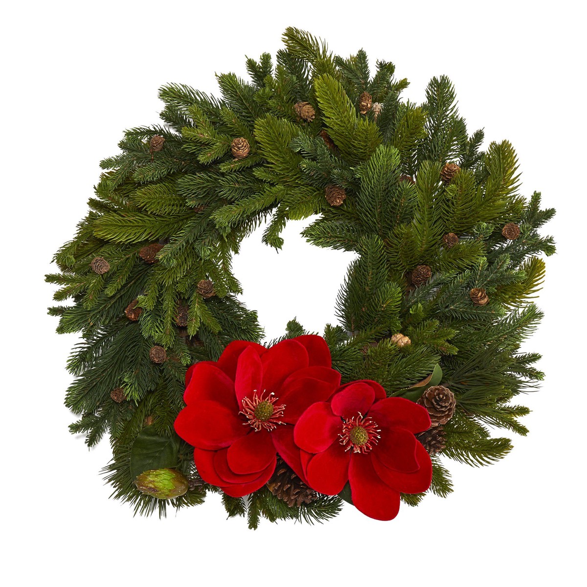 30 Magnolia, Pine and Pinecone Artificial Wreath