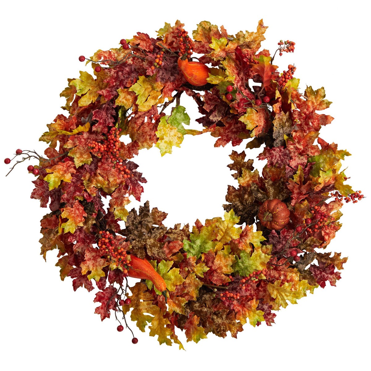 32 Autumn Oak Leaf, Berries and Pumpkin Artificial Autumn Wreath