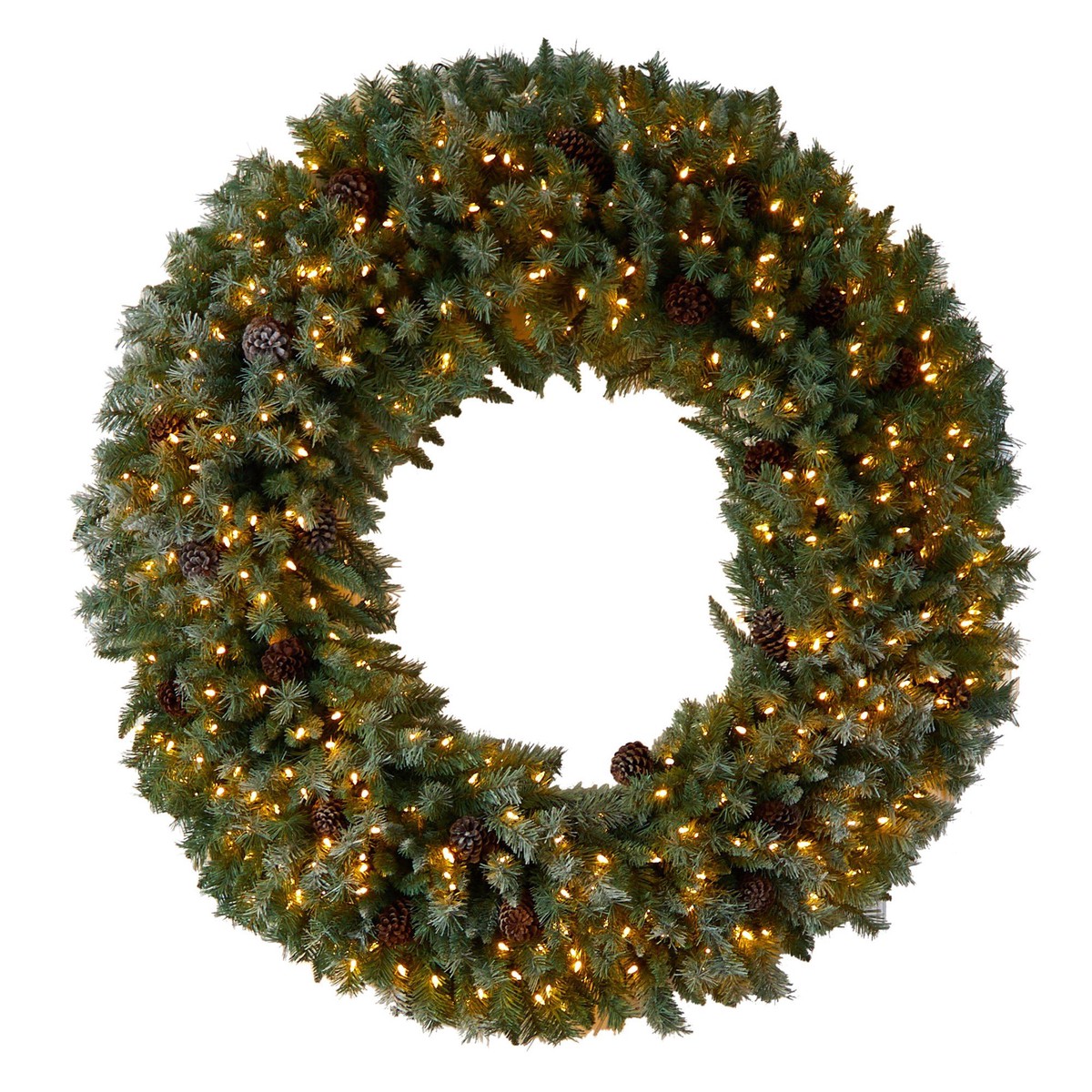 5 Giant Flocked Christmas Wreath with Pinecones, 400 Clear LED Lights and 760 Bendable Branches
