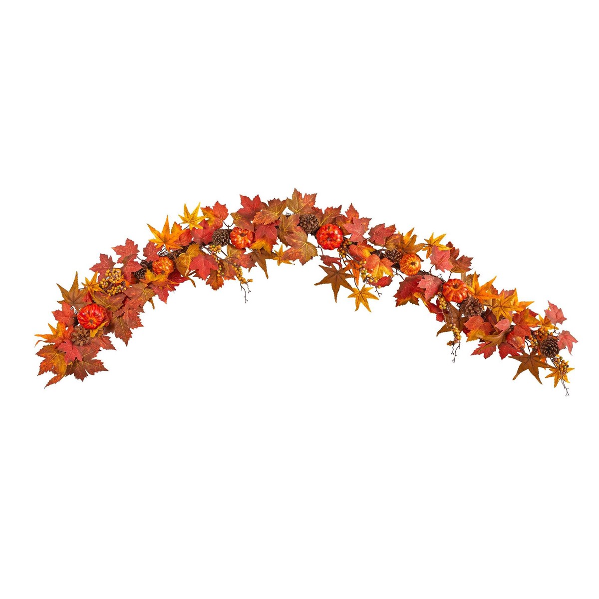 6 Autumn Maple Leaf, Pumpkin, Gourd and Berry Artificial Fall Garland