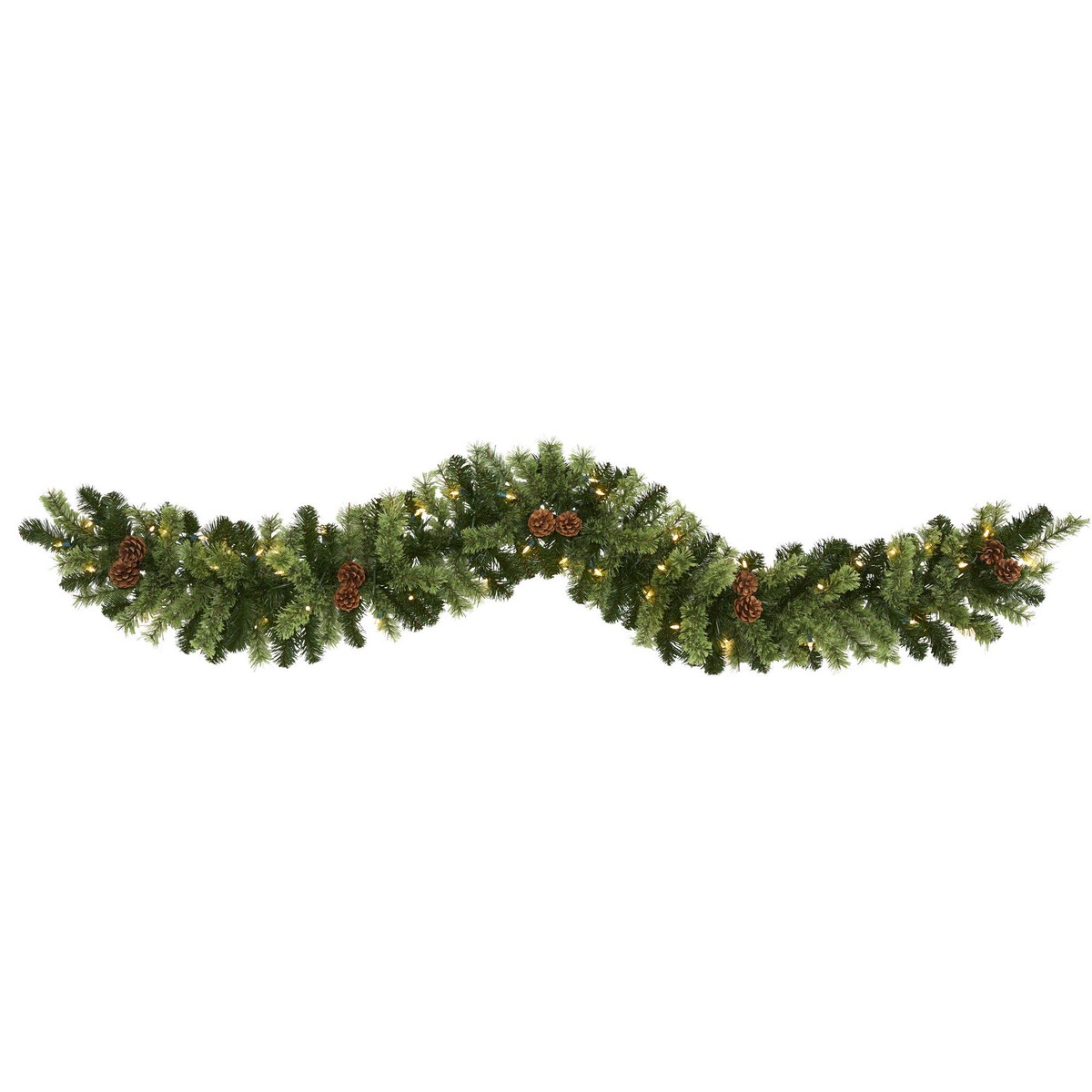 6′ Christmas Artificial Garland with 50 Clear LED Lights and Pine Cones