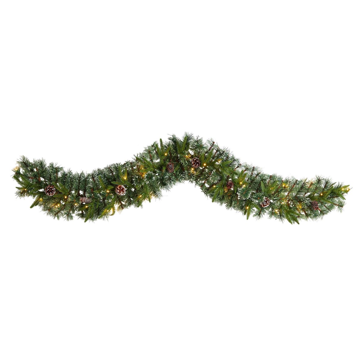 6 Snow Tipped Christmas Artificial Garland with 35 Clear LED Lights and Pine Cones
