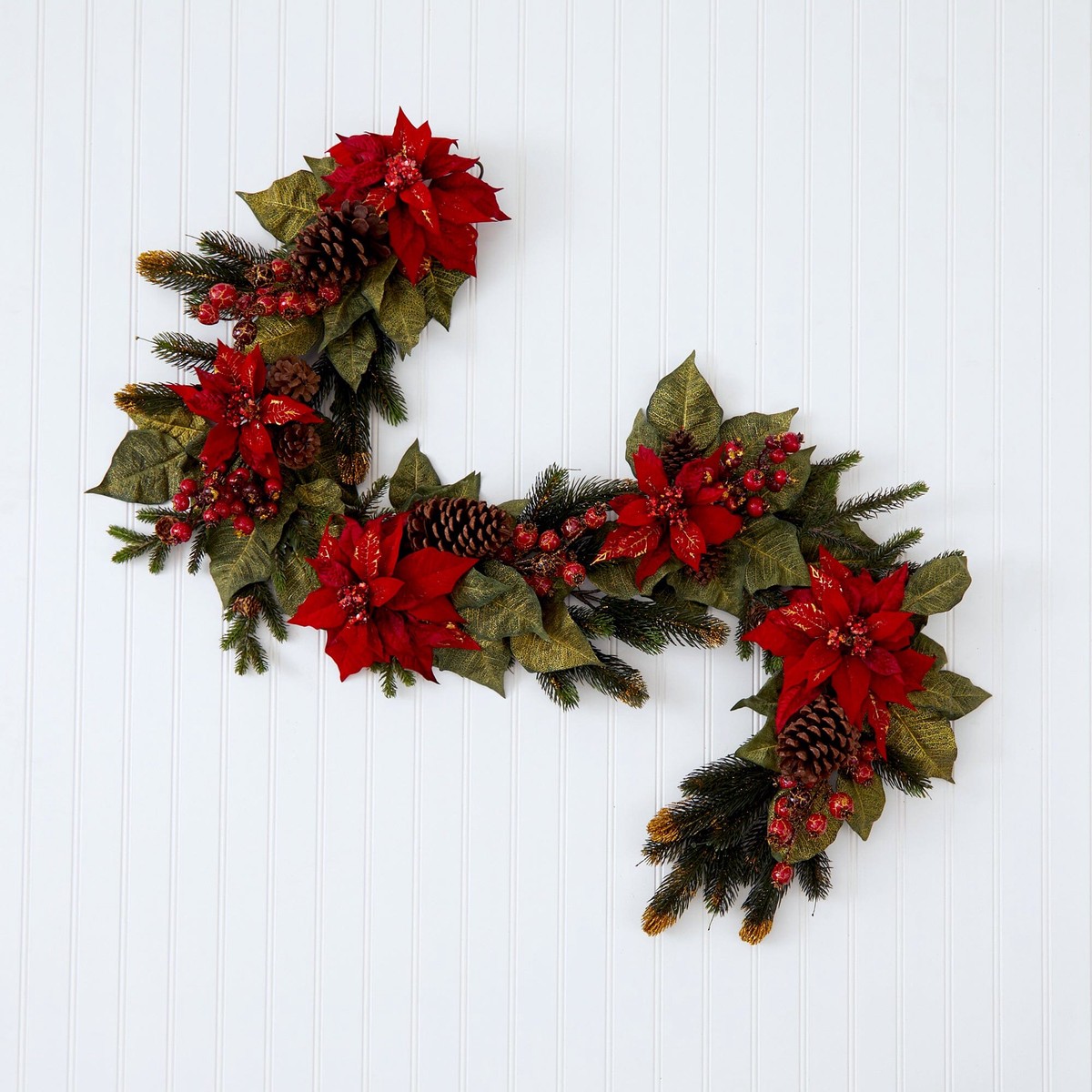 60″ Poinsettia & Berry Garland