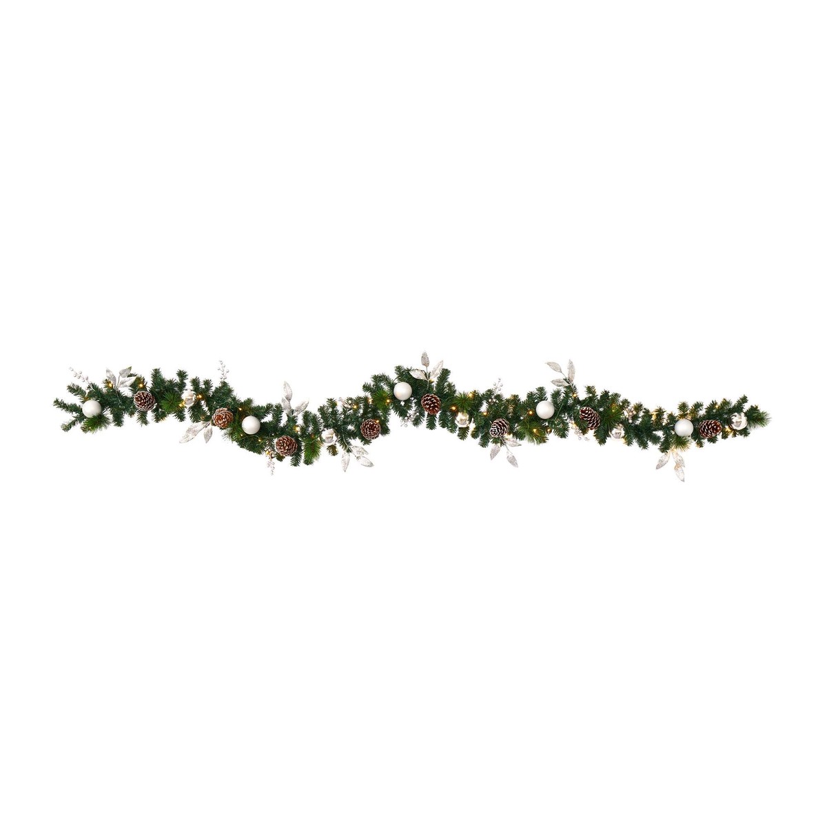 9 Ornament and Pinecone Artificial Christmas Garland with 50 Clear LED Lights