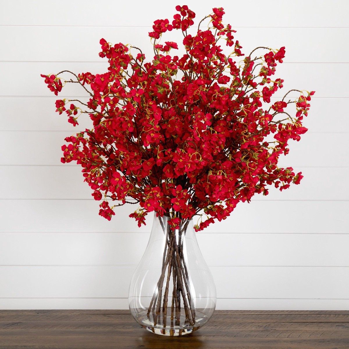 Signature Collection 27 Giant Cherry Blossom Artificial Arrangement in Glass Vase – Red