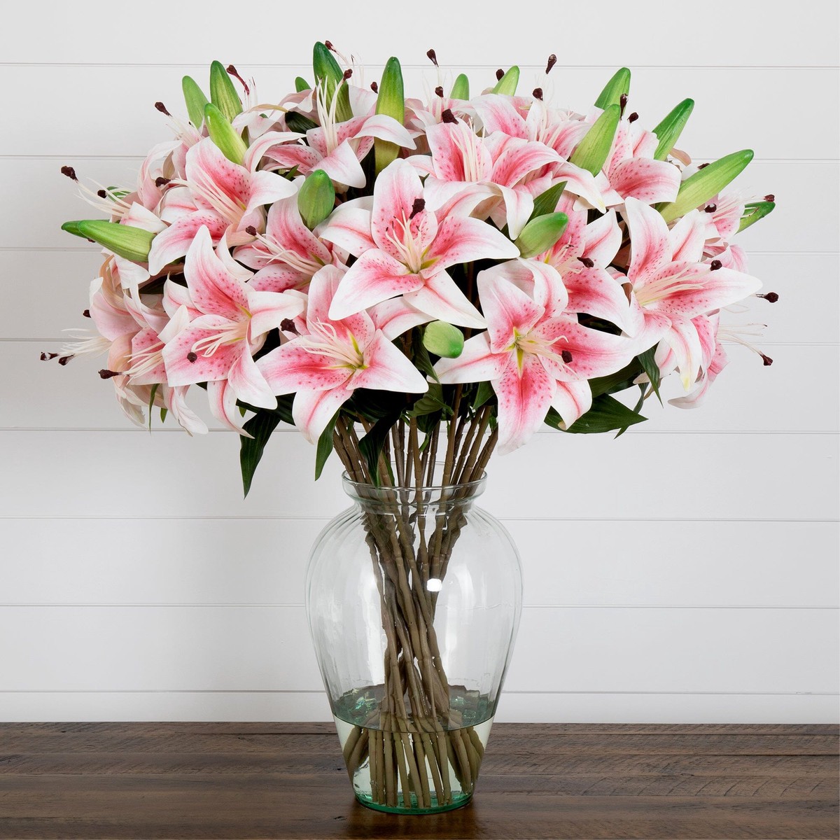 Signature Collection 29 Lily Artificial Arrangement in Glass Vase – Pink