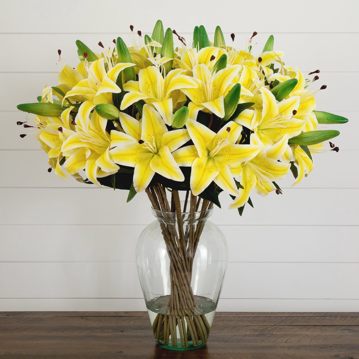 Signature Collection 29 Lily Artificial Arrangement in Glass Vase – Yellow