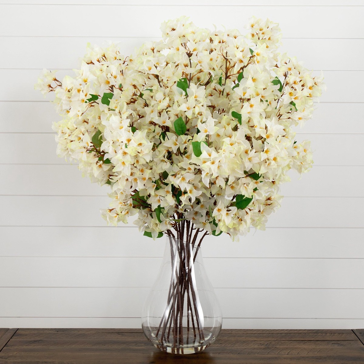 Signature Collection 41 Giant Bougainvillea Artificial Arrangement in Glass Vase – White