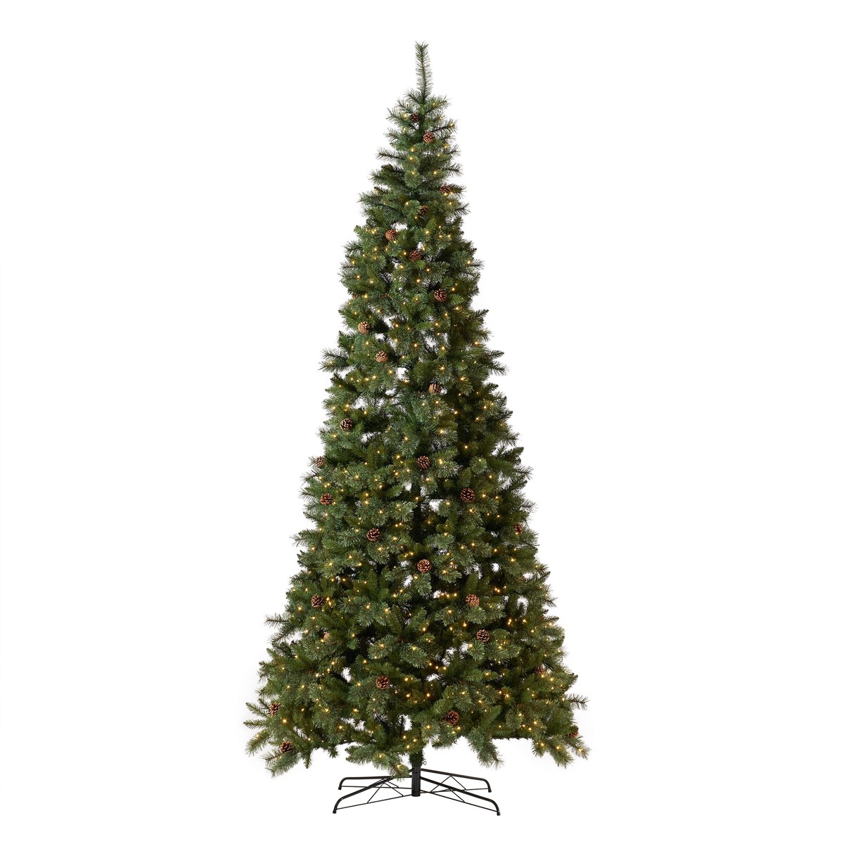 11 White Mountain Pine Artificial Christmas Tree with 1050 Clear LED Lights, Pine Cones and 2395 Bendable Branches