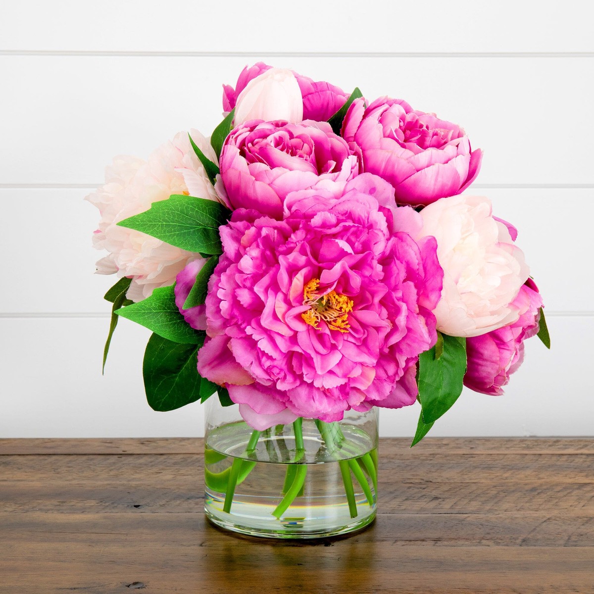 12 Artificial Peony Arrangement in Glass Vase