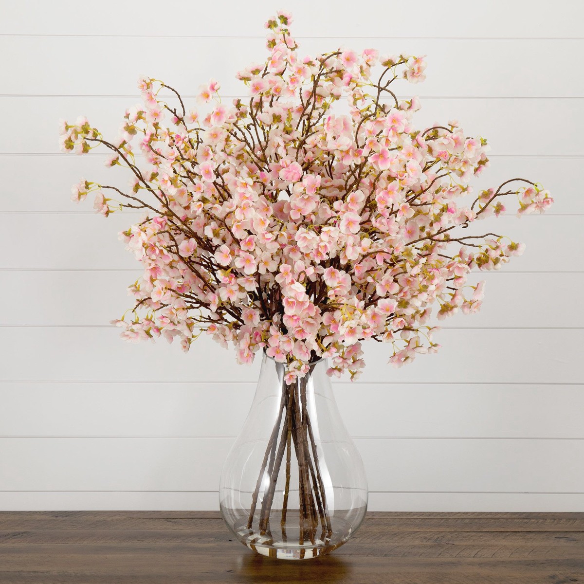 Signature Collection 27 Giant Cherry Blossom Artificial Arrangement in Glass Vase – Pink